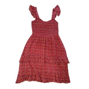 Altar'd State Red Floral Short Ruffle Sleeve Sundress Layered Dress Lined Sz M